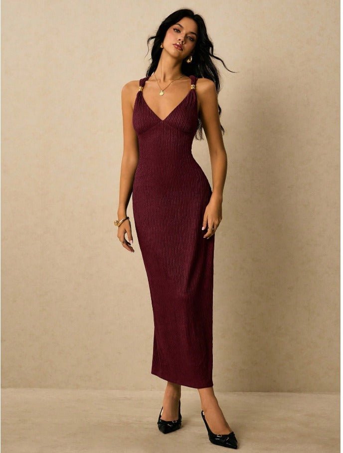 Sweetheart Neck Fitted Sleeveless Dress Women's Elegant Solid Color Maxi Dress - Edin London
