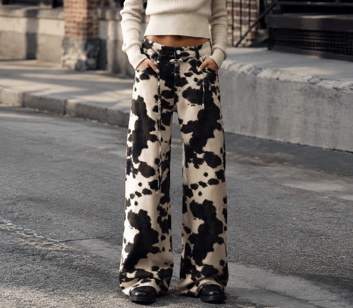 Vintage Printed Straight-Leg Jeans – High-Waist Relaxed Cotton Denim Casual Trousers - Edin London