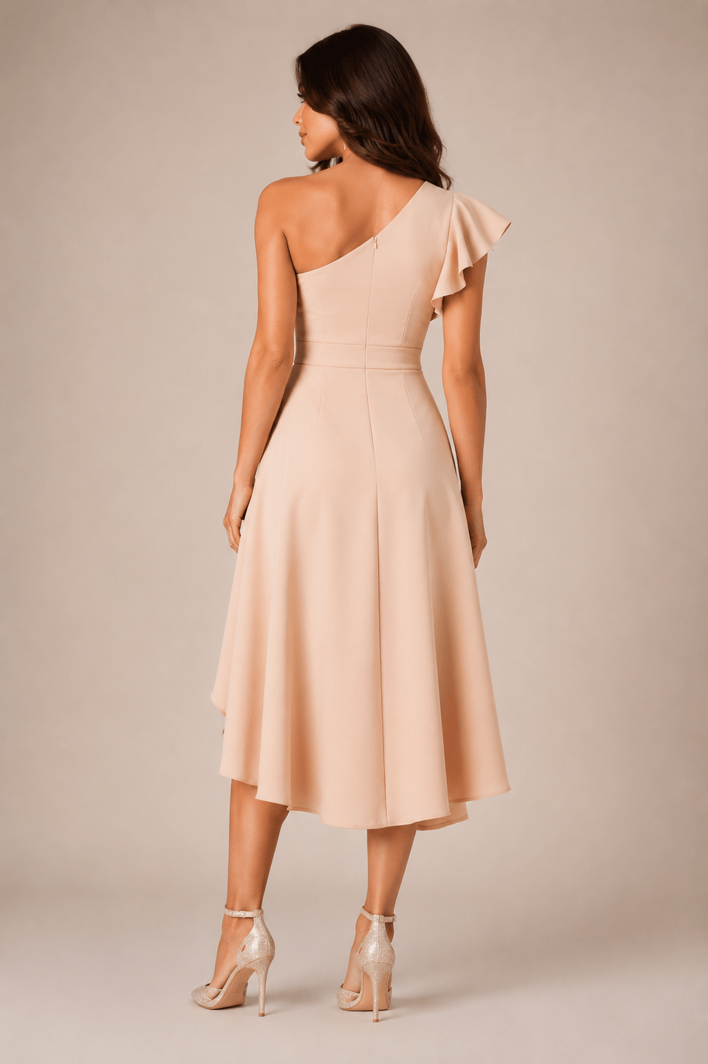 Woman's Elegant One Shoulder Pleated Midi Dress - Edin London