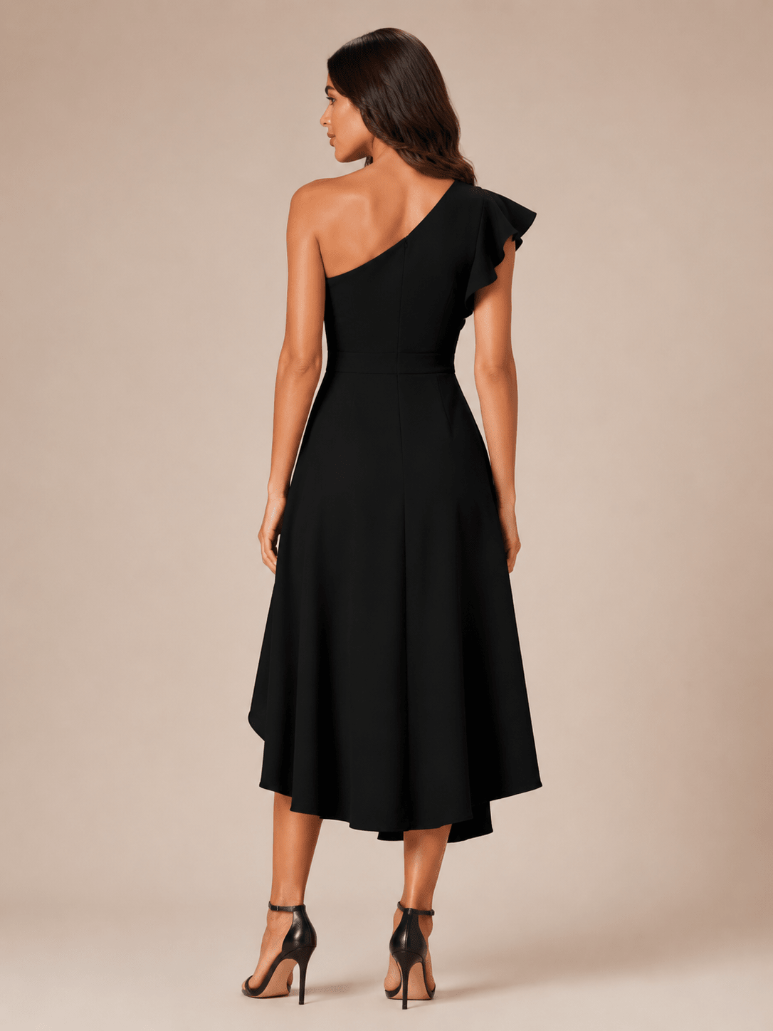 Woman's Elegant One Shoulder Pleated Midi Dress - Edin London