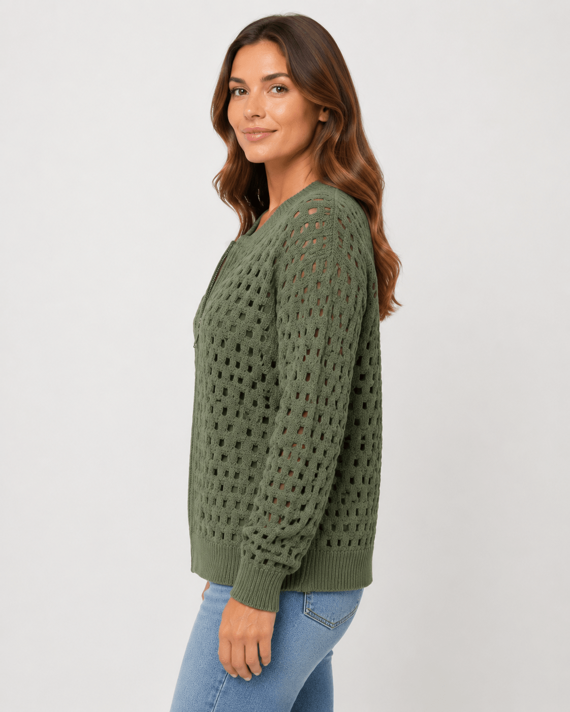 Woman's Stunning Hollow Knit Zip Cardigan - Edin London