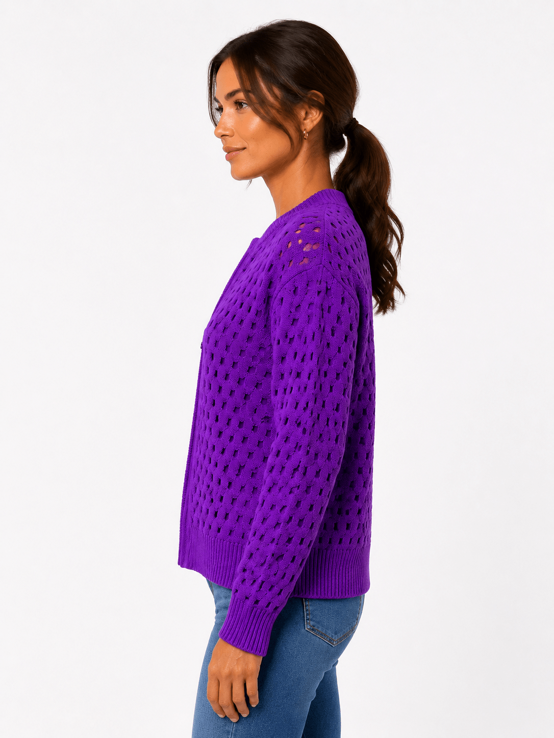 Woman's Stunning Hollow Knit Zip Cardigan - Edin London