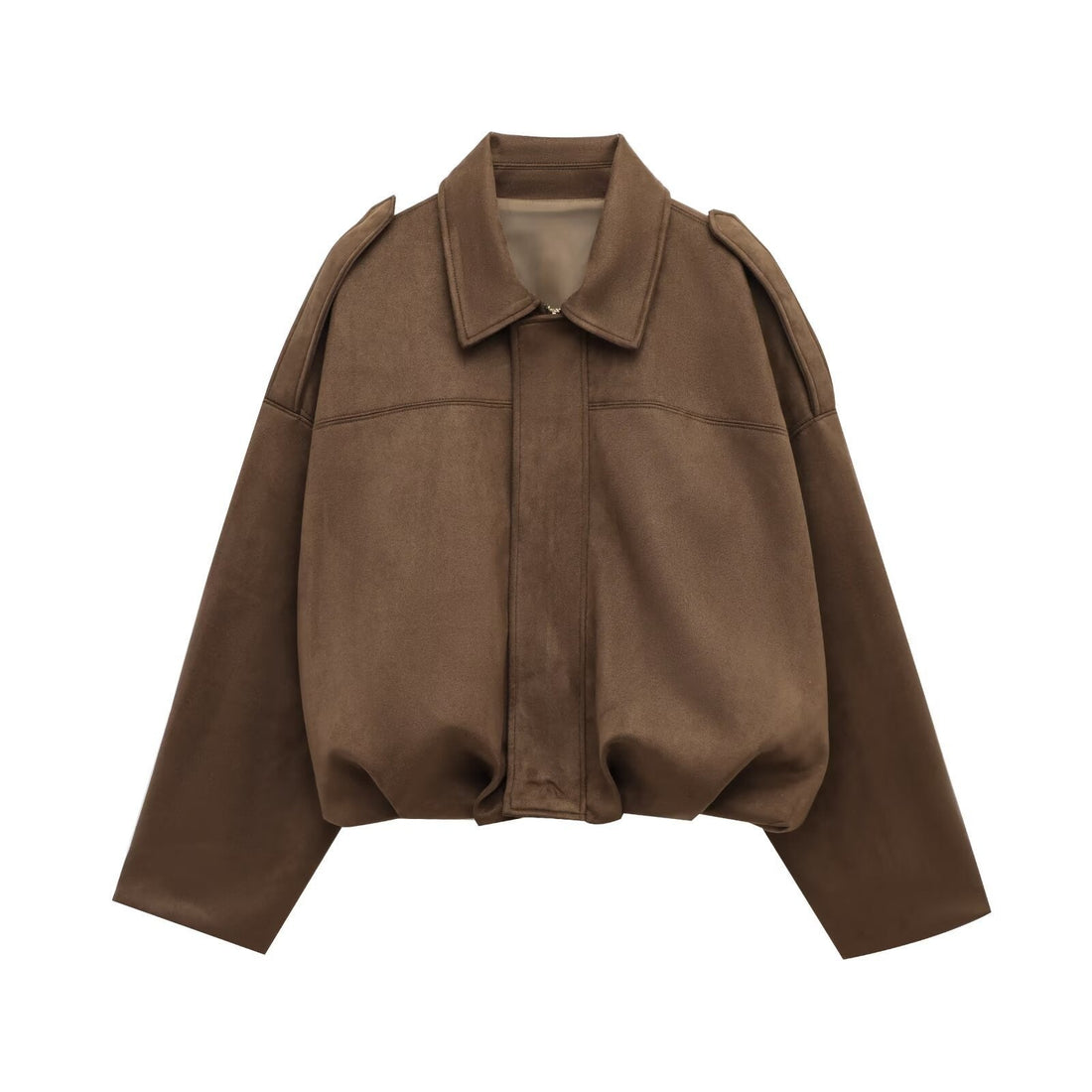 Woman's Suede Texture Effect Bomber Jacket Jacket Top Brown Green - Edin London