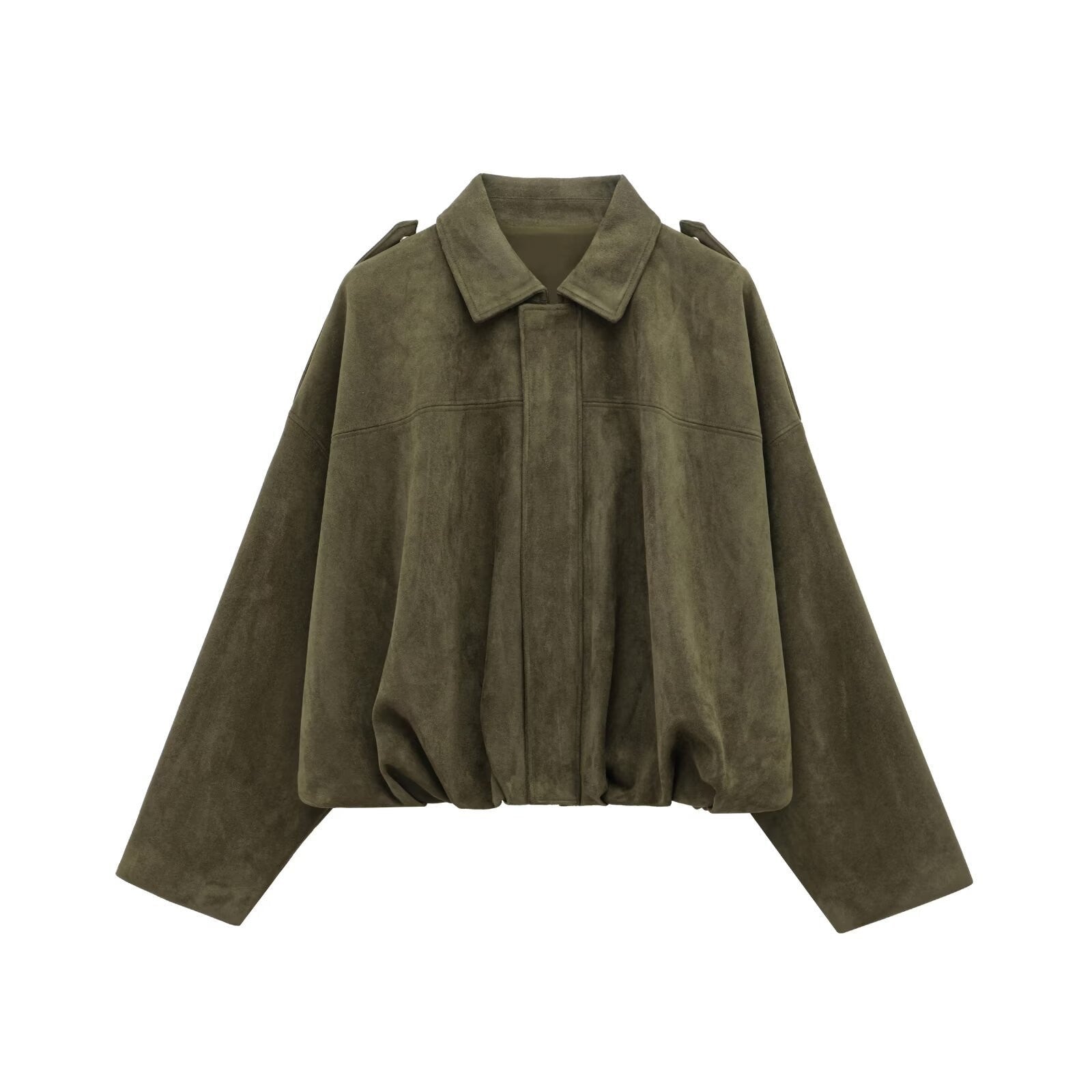 Woman's Suede Texture Effect Bomber Jacket Jacket Top Brown Green - Edin London