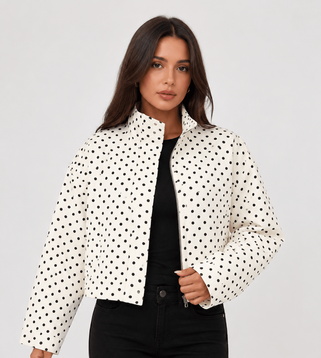 Woman's White Polka Dot Flight Jacket - Edin London