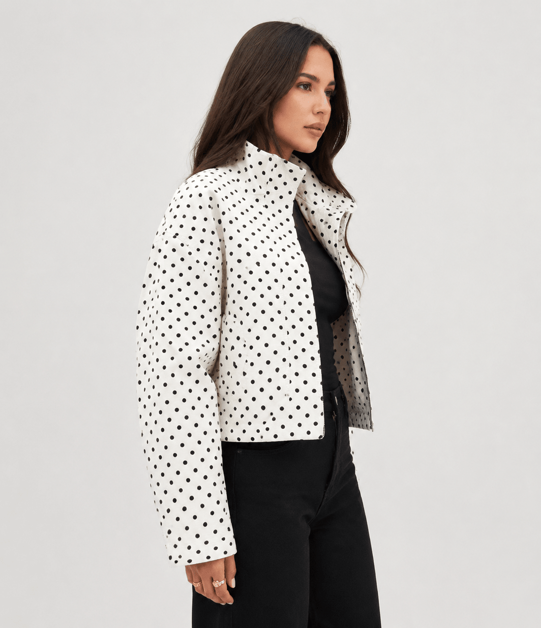 Woman's White Polka Dot Flight Jacket - Edin London