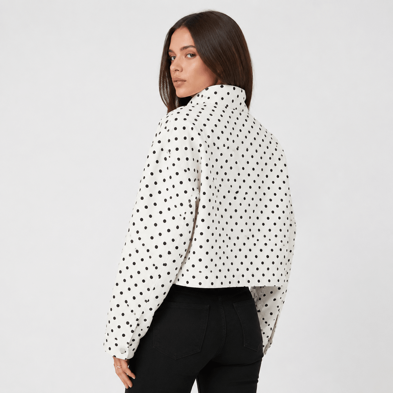 Woman's White Polka Dot Flight Jacket - Edin London