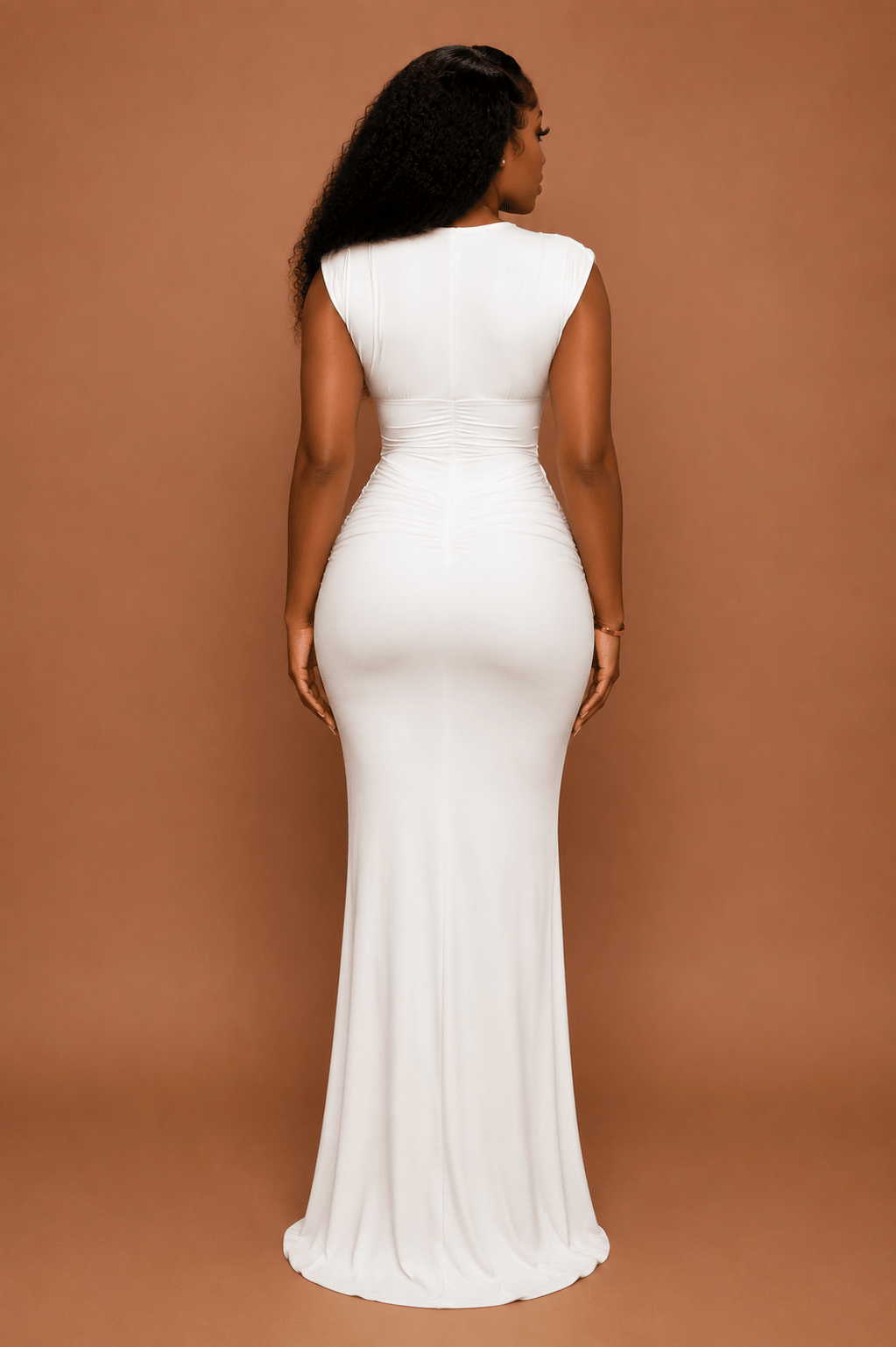 Womans Yellow Elegant Ruched Body con Midi Dress - Edin London