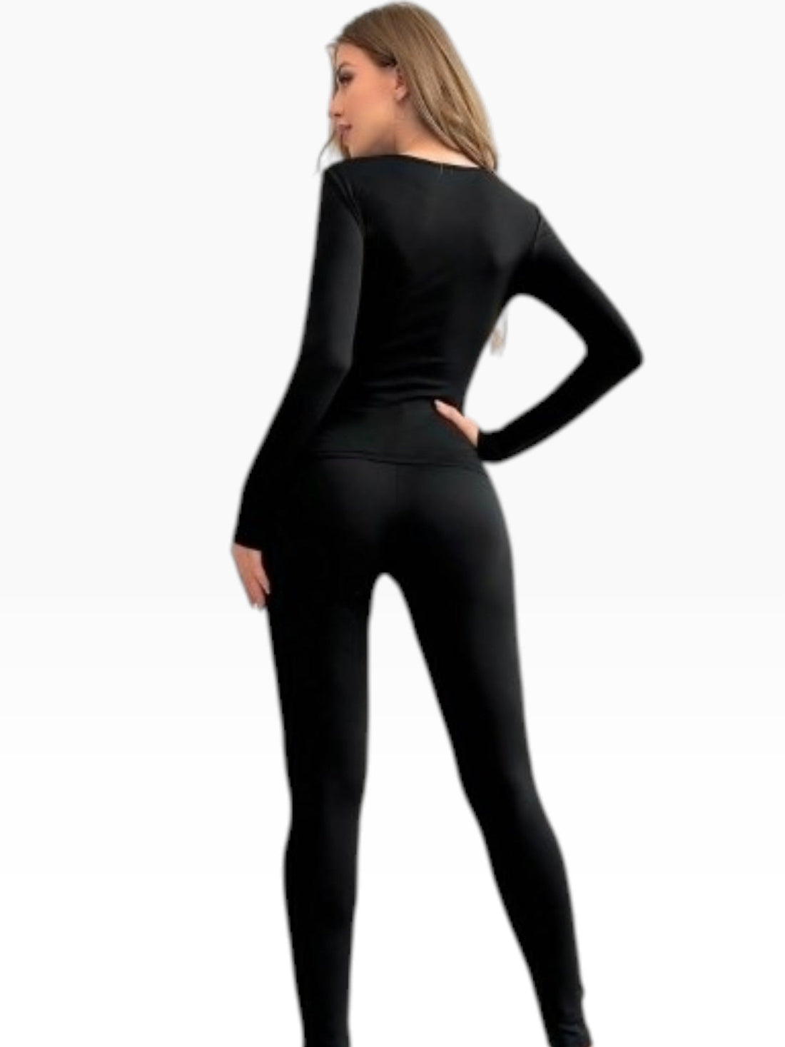 Women’s Black Long-Sleeve Thermal Top & Leggings Set - Edin London