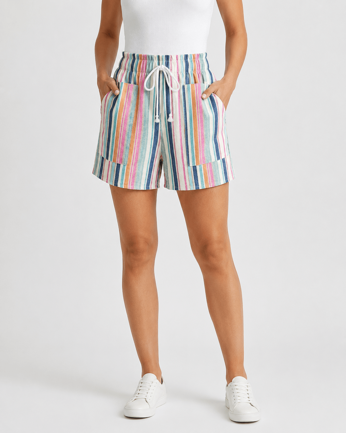 Women's Boho Print Casual Shorts Elastic Waist Summer Beach Shorts with Pockets - Edin London