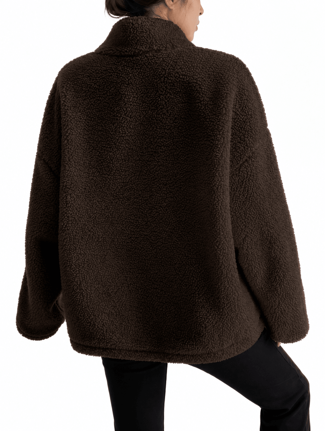 Women’s Brown Long sleeve Winters Sherpa Fleece Quarter Zip Pullover With Pocket - Edin London