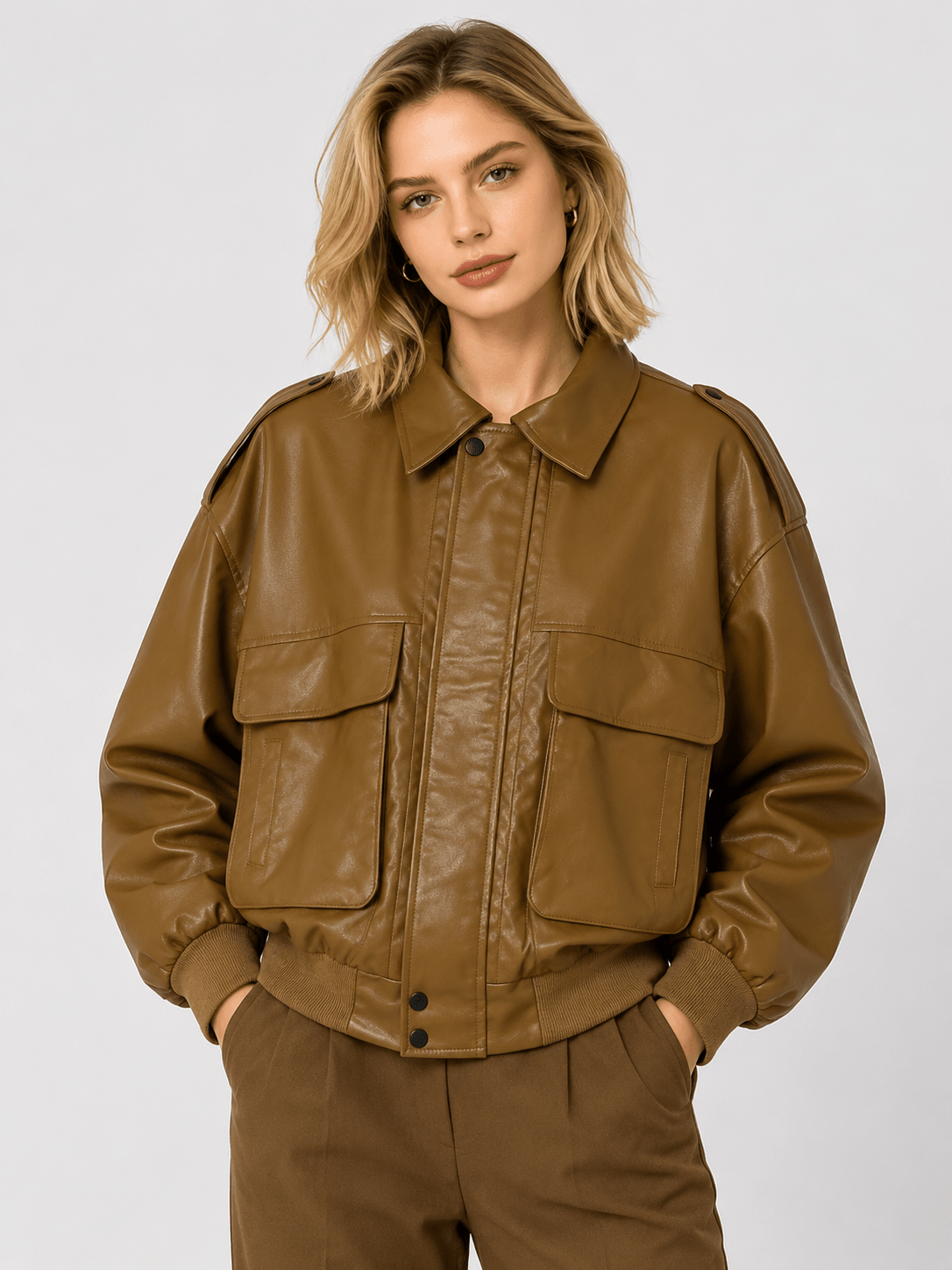 Women's Brown Loos Fit Vintage Motorcycle Jacket Winters - Edin London