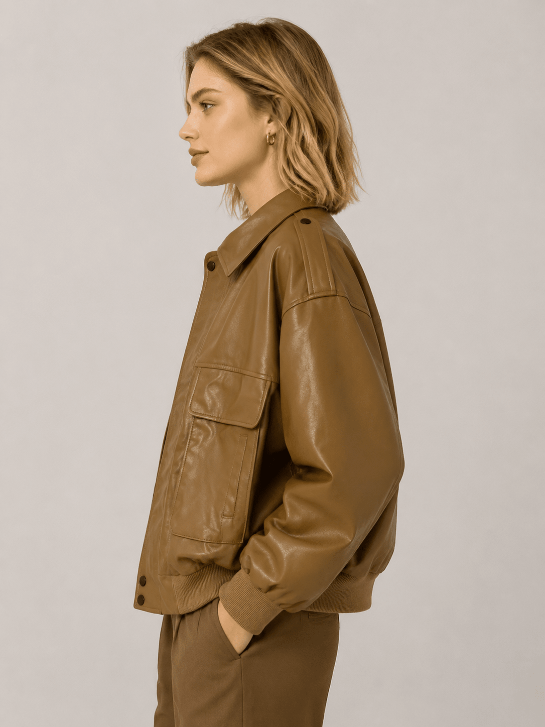 Women's Brown Loos Fit Vintage Motorcycle Jacket Winters - Edin London