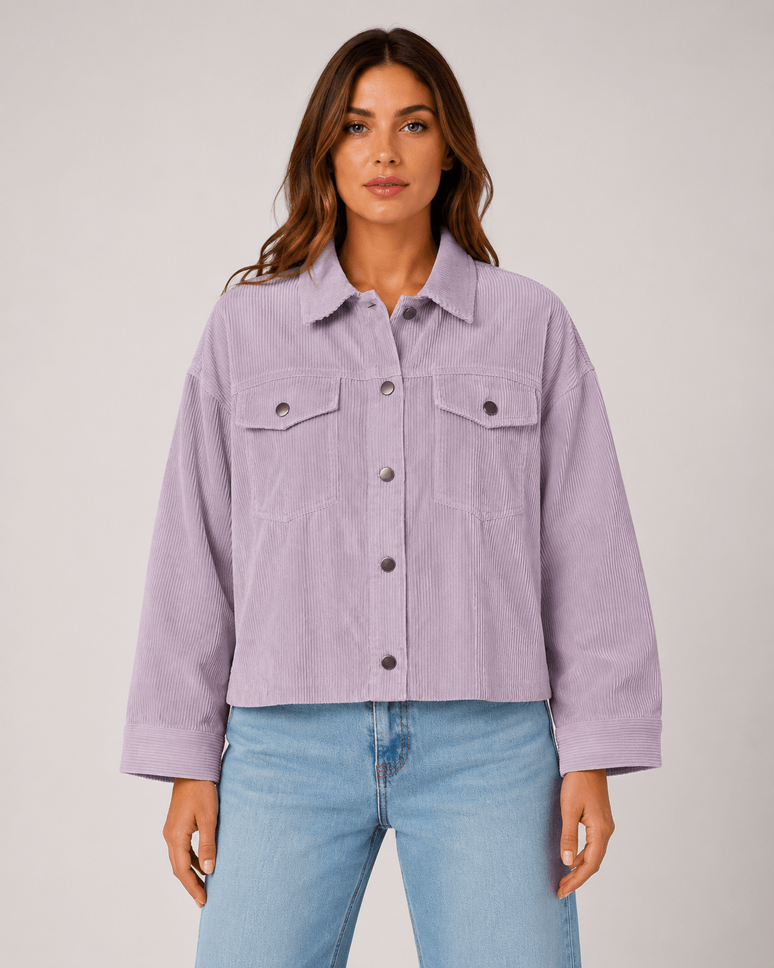 Women's Casual Corduroy Jacket Lightweight Button Up Long Sleeve Spring & Autumn Coat - Edin London