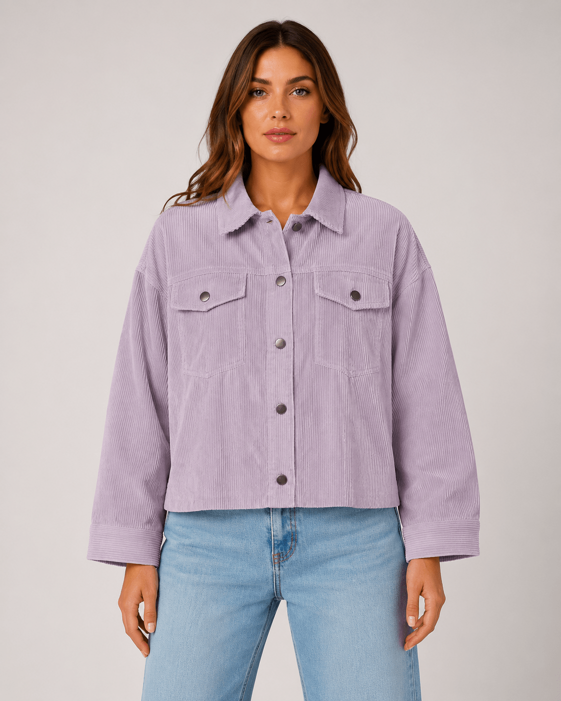 Women's Casual Corduroy Jacket Lightweight Button Up Long Sleeve Spring & Autumn Coat - Edin London