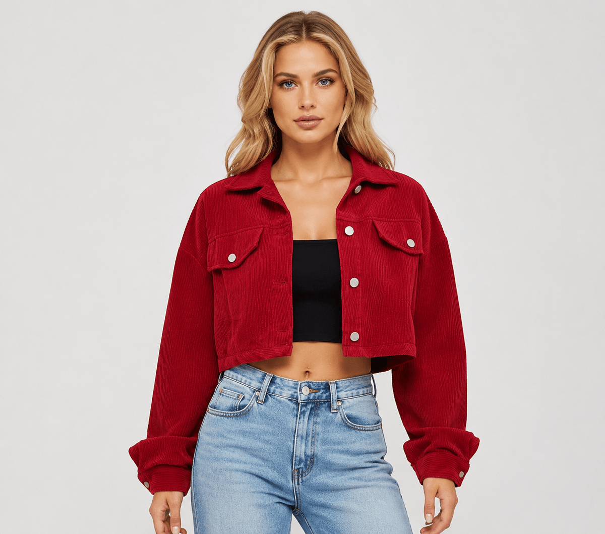 Women's Casual Drop Shoulder Crop Corduroy Jacket Winters - Edin London