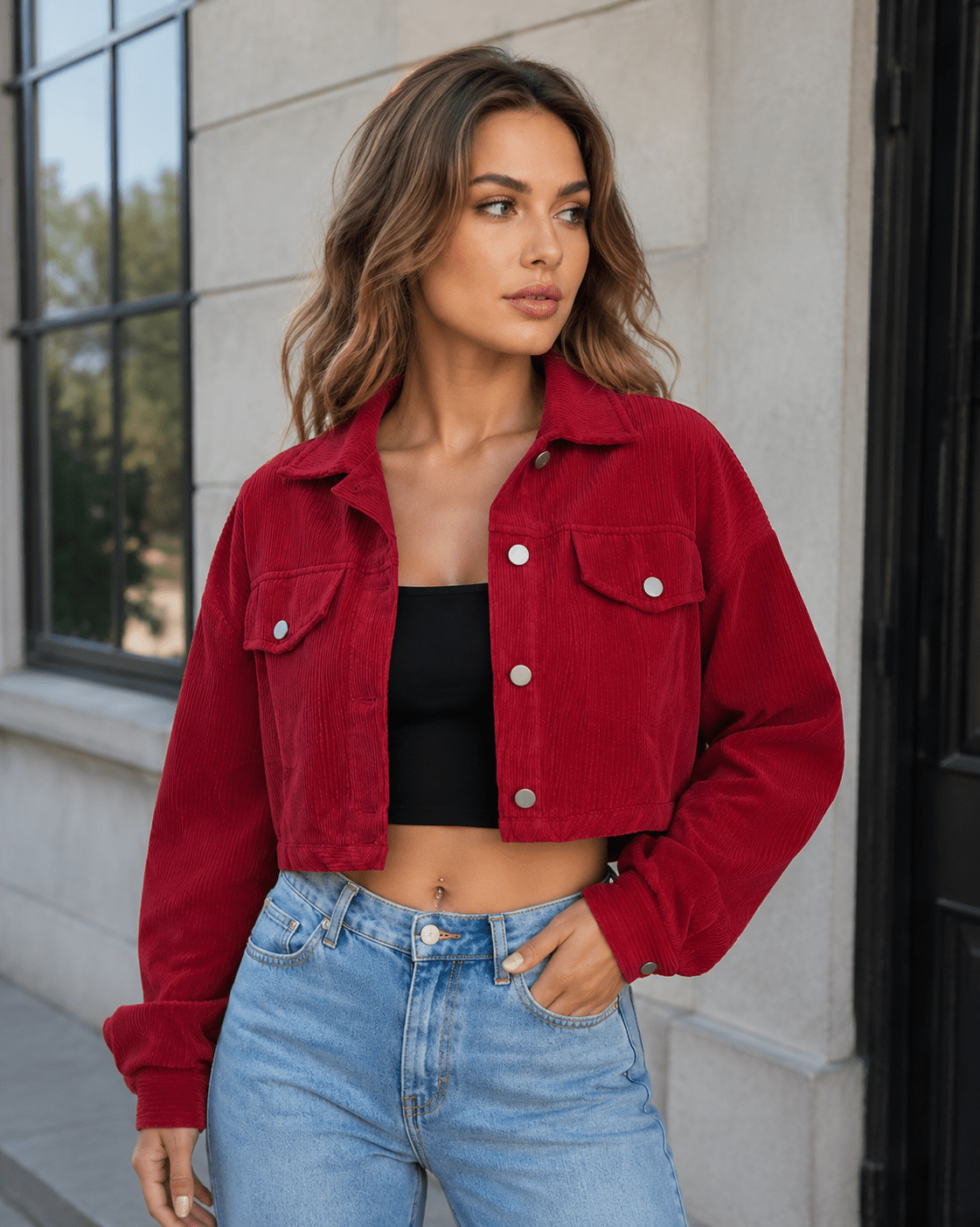 Women's Casual Drop Shoulder Crop Corduroy Jacket Winters - Edin London