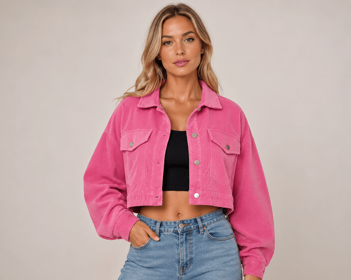 Women's Casual Drop Shoulder Crop Corduroy Jacket Winters - Edin London