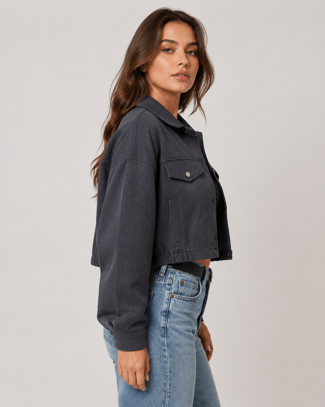 Women's Casual Drop Shoulder Crop Corduroy Jacket Winters - Edin London