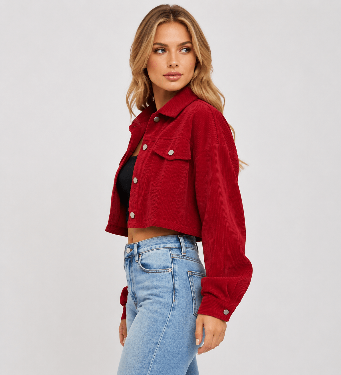 Women's Casual Drop Shoulder Crop Corduroy Jacket Winters - Edin London