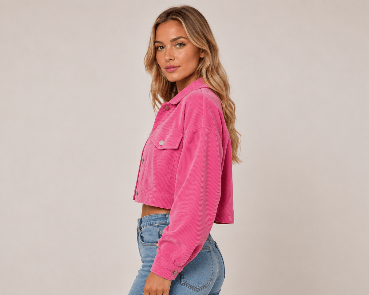 Women's Casual Drop Shoulder Crop Corduroy Jacket Winters - Edin London