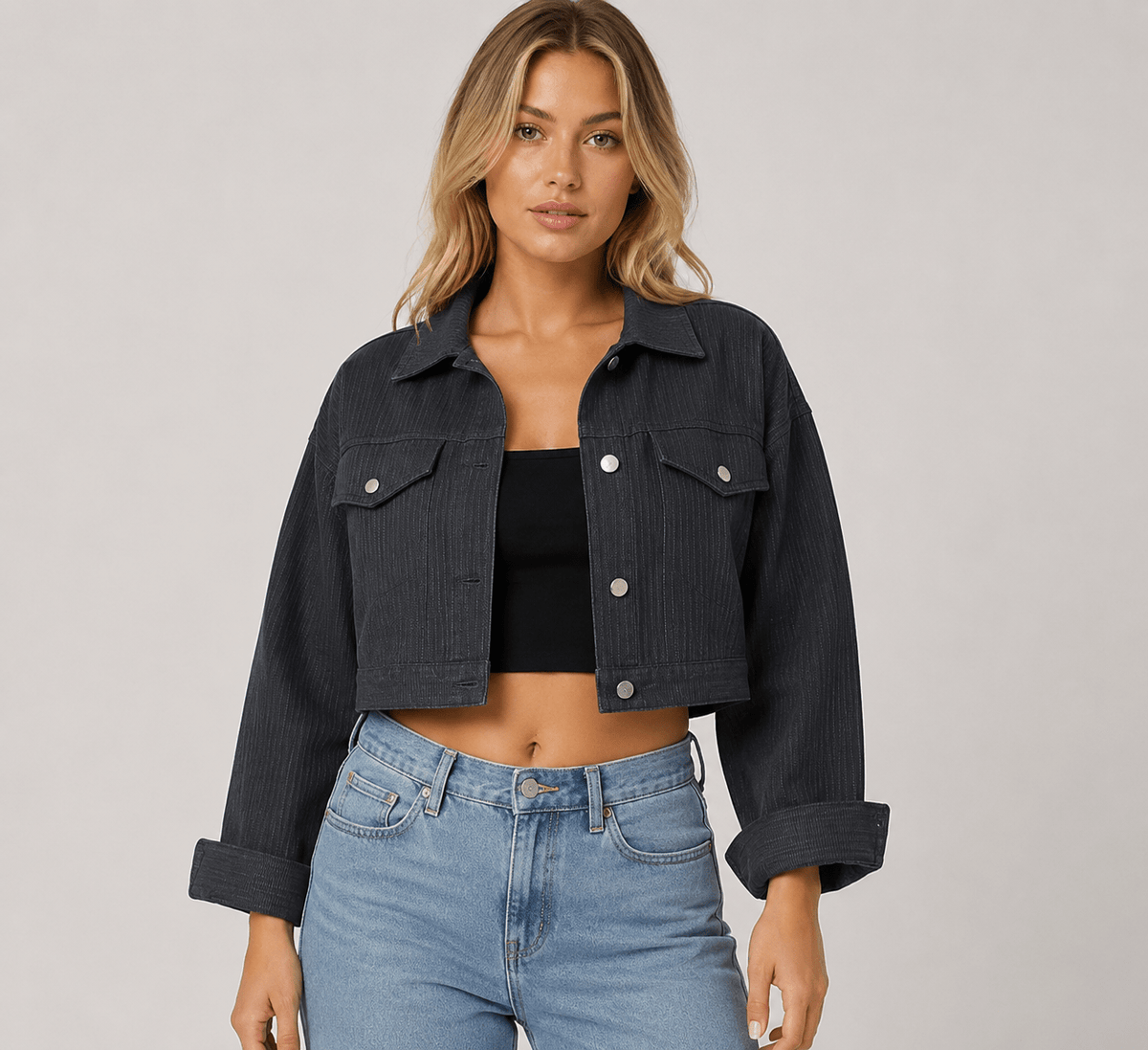 Women's Casual Drop Shoulder Crop Corduroy Jacket Winters - Edin London