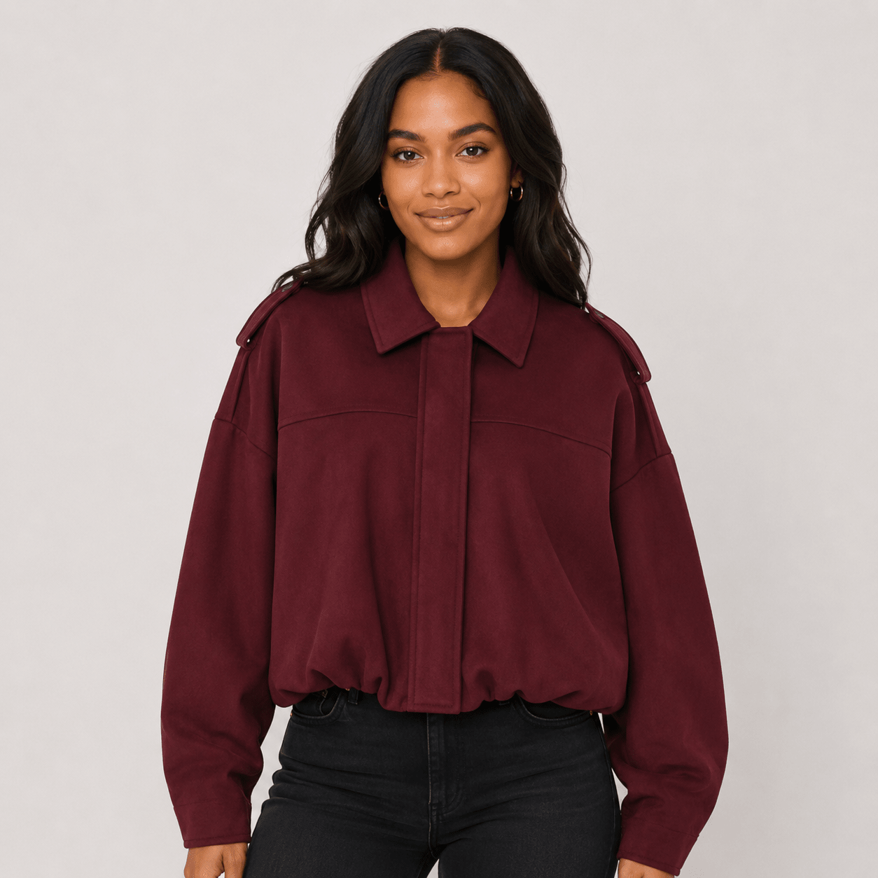 Womens casual suede texture lapel bomber jacket coat - Edin London