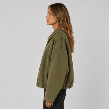 Womens casual suede texture lapel bomber jacket coat - Edin London