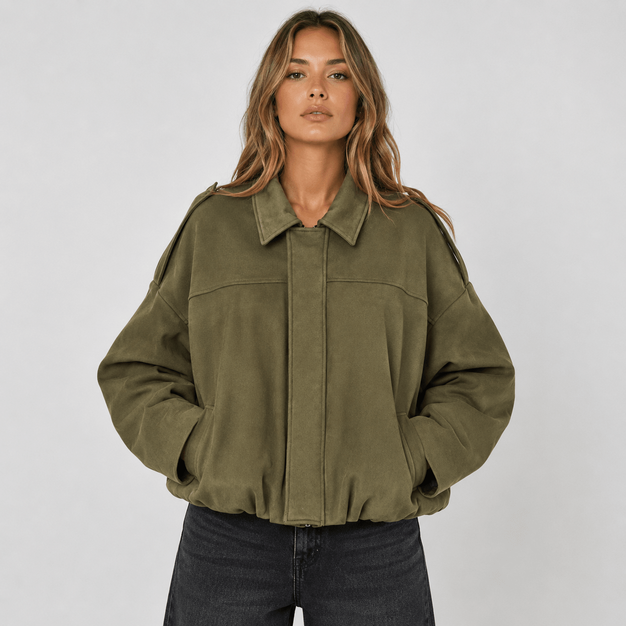 Womens casual suede texture lapel bomber jacket coat - Edin London