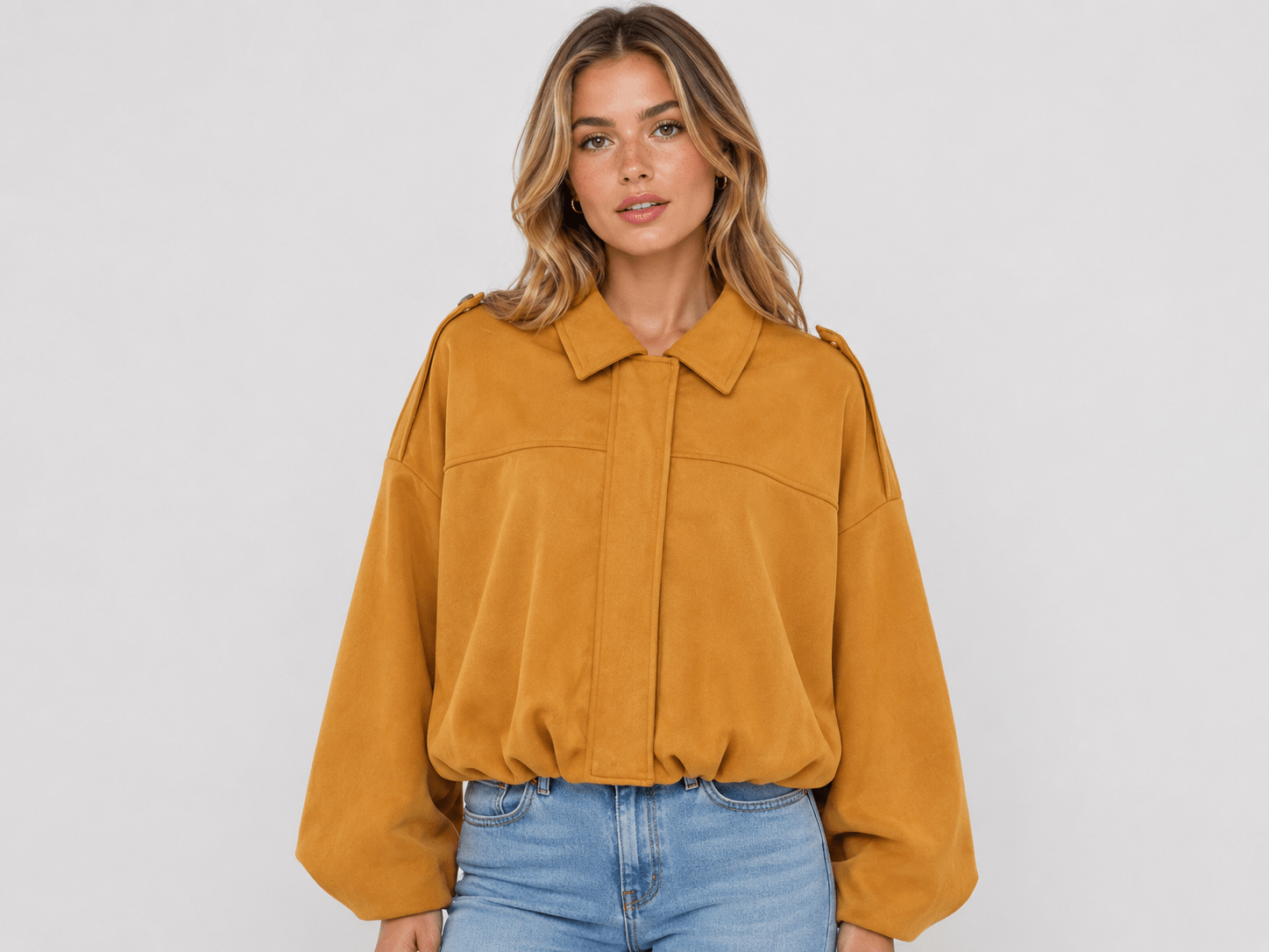 Womens casual suede texture lapel bomber jacket coat - Edin London