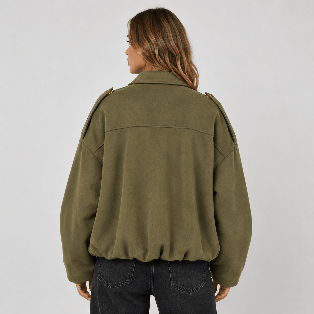 Womens casual suede texture lapel bomber jacket coat - Edin London