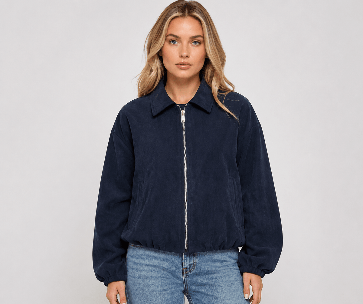 Women's Casual Zip Front Utility Jacket Long Sleeve Lapel Collar Lightweight Spring & Autumn Coat - Edin London