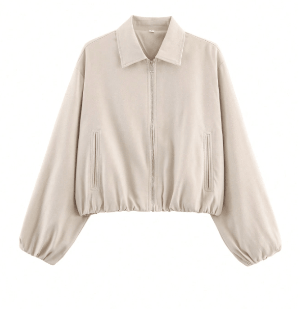 Women's Casual Zip Front Utility Jacket Long Sleeve Lapel Collar Lightweight Spring & Autumn Coat - Edin London