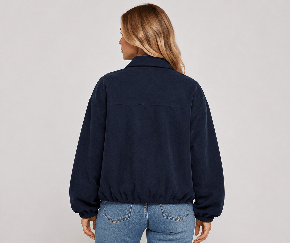 Women's Casual Zip Front Utility Jacket Long Sleeve Lapel Collar Lightweight Spring & Autumn Coat - Edin London