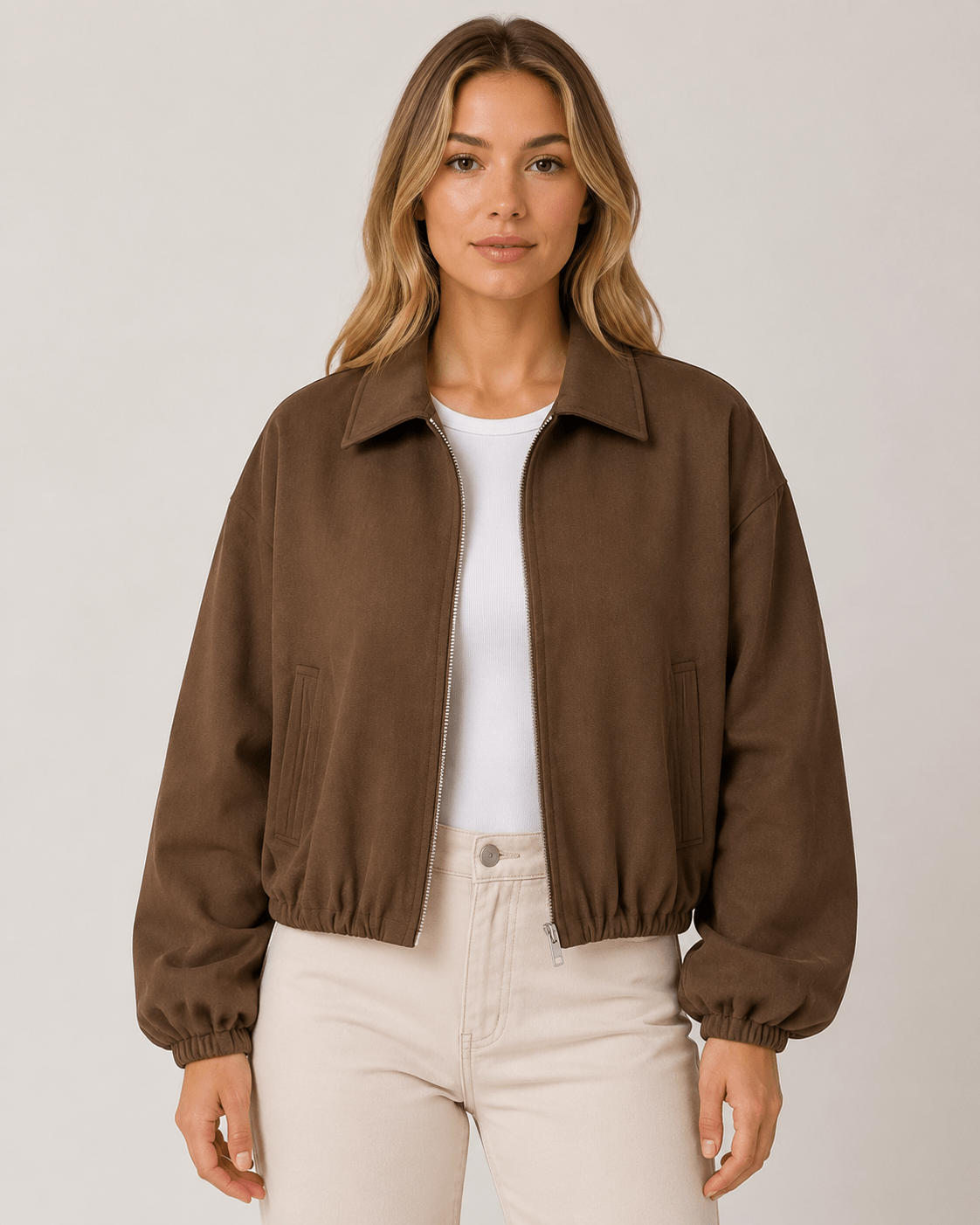 Women's Casual Zip Front Utility Jacket Long Sleeve Lapel Collar Lightweight Spring & Autumn Coat - Edin London