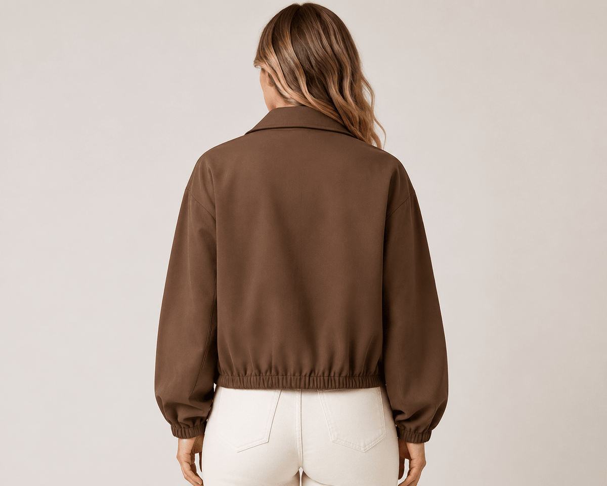 Women's Casual Zip Front Utility Jacket Long Sleeve Lapel Collar Lightweight Spring & Autumn Coat - Edin London