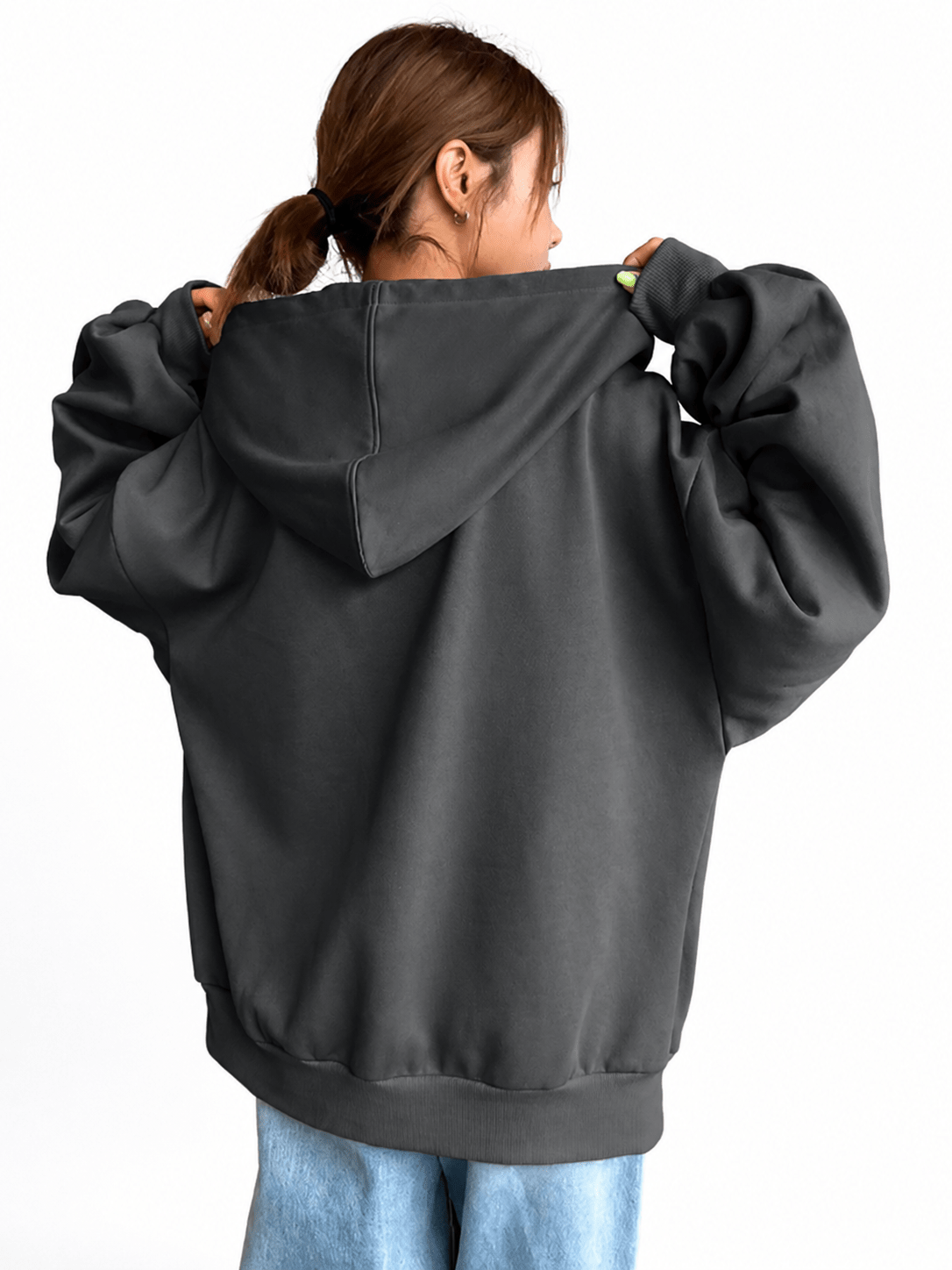 Women’s Charcoal Gray Blue Oversized Zip Up Hoodie Jacket With Hood Winters - Edin London