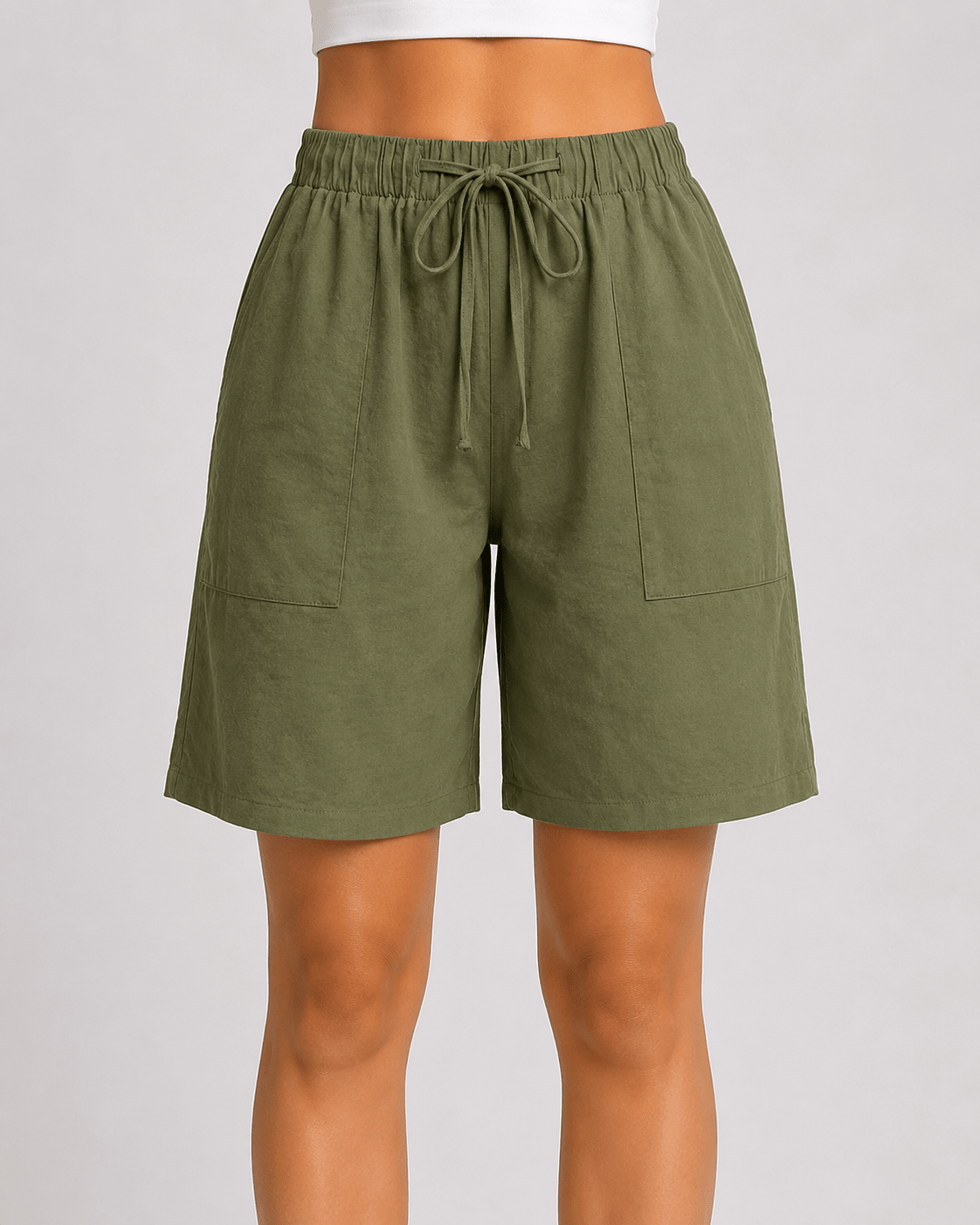 Women's Checkered Bermuda Shorts Knee Length Casual Loose Fit Shorts with Side Pockets - Edin London