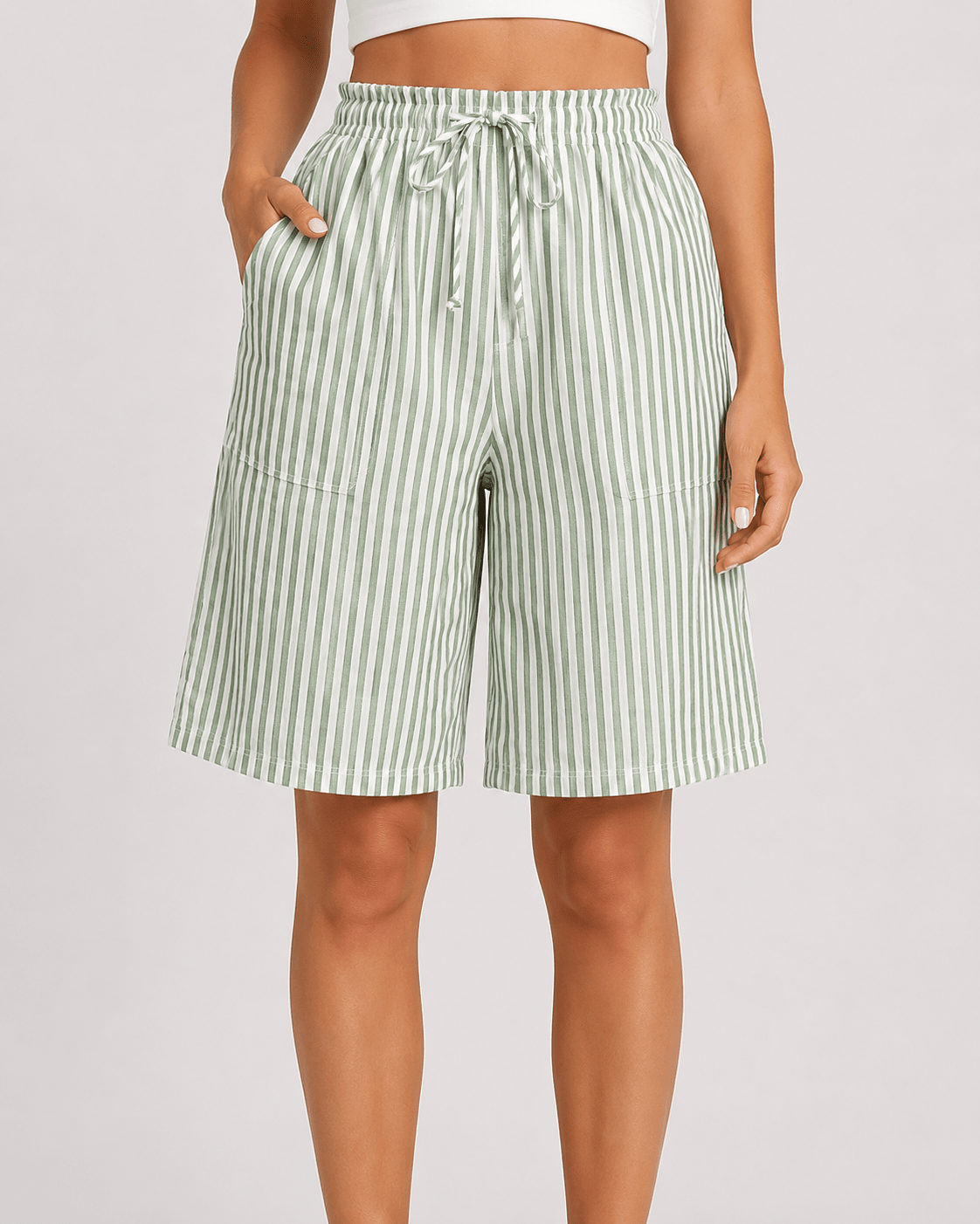 Women's Checkered Bermuda Shorts Knee Length Casual Loose Fit Shorts with Side Pockets - Edin London
