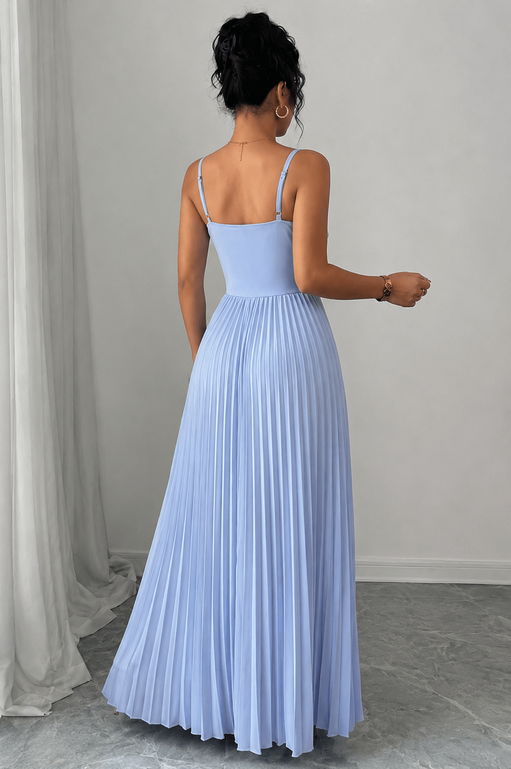 Women's Chiffon Pleated Bridesmaid Maxi Dress Elegant Spaghetti Strap Wedding Guest & Formal Evening Dress - Edin London