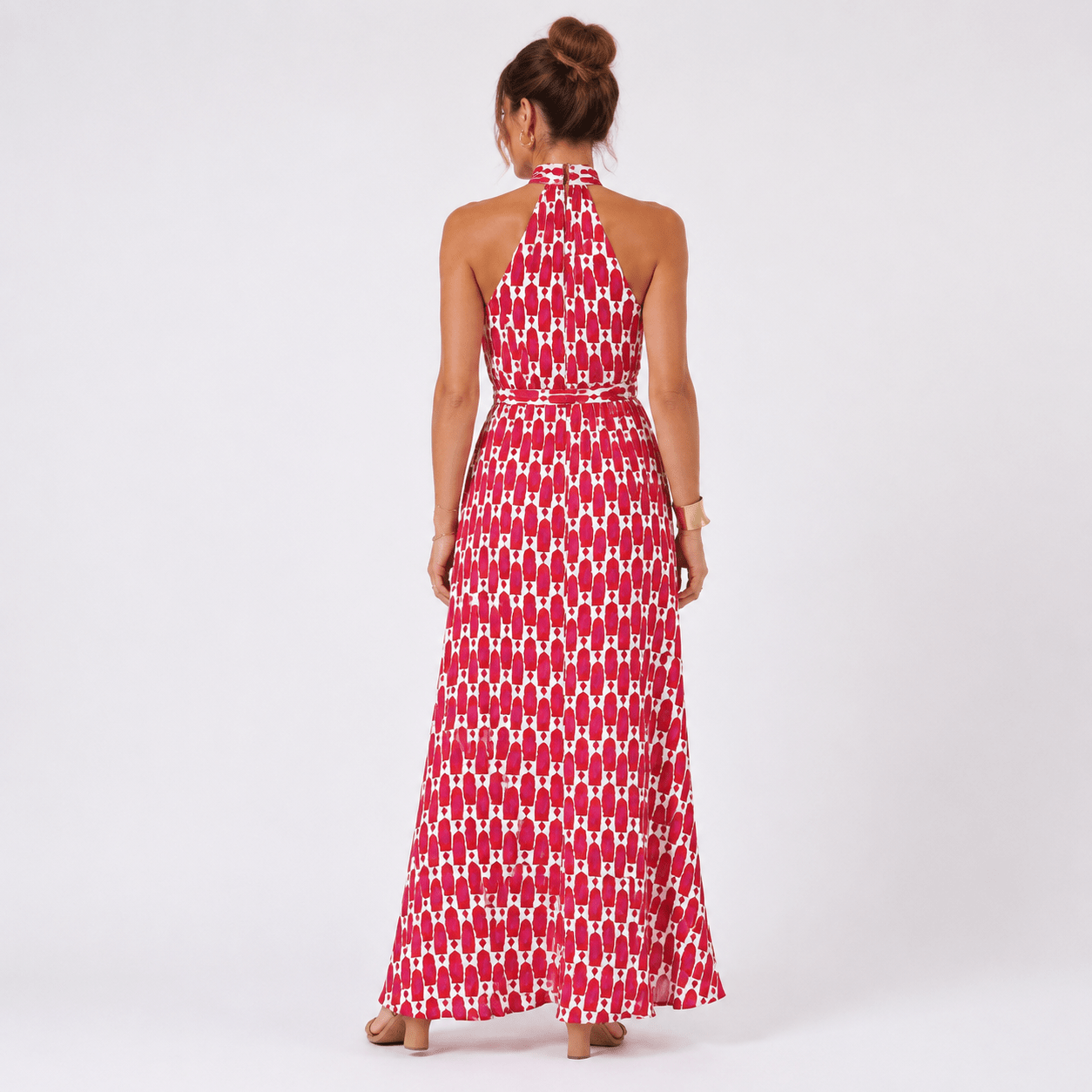 Women's clothing spring and summer new cross-border fashion printed neck beach vacation long dress - Edin London