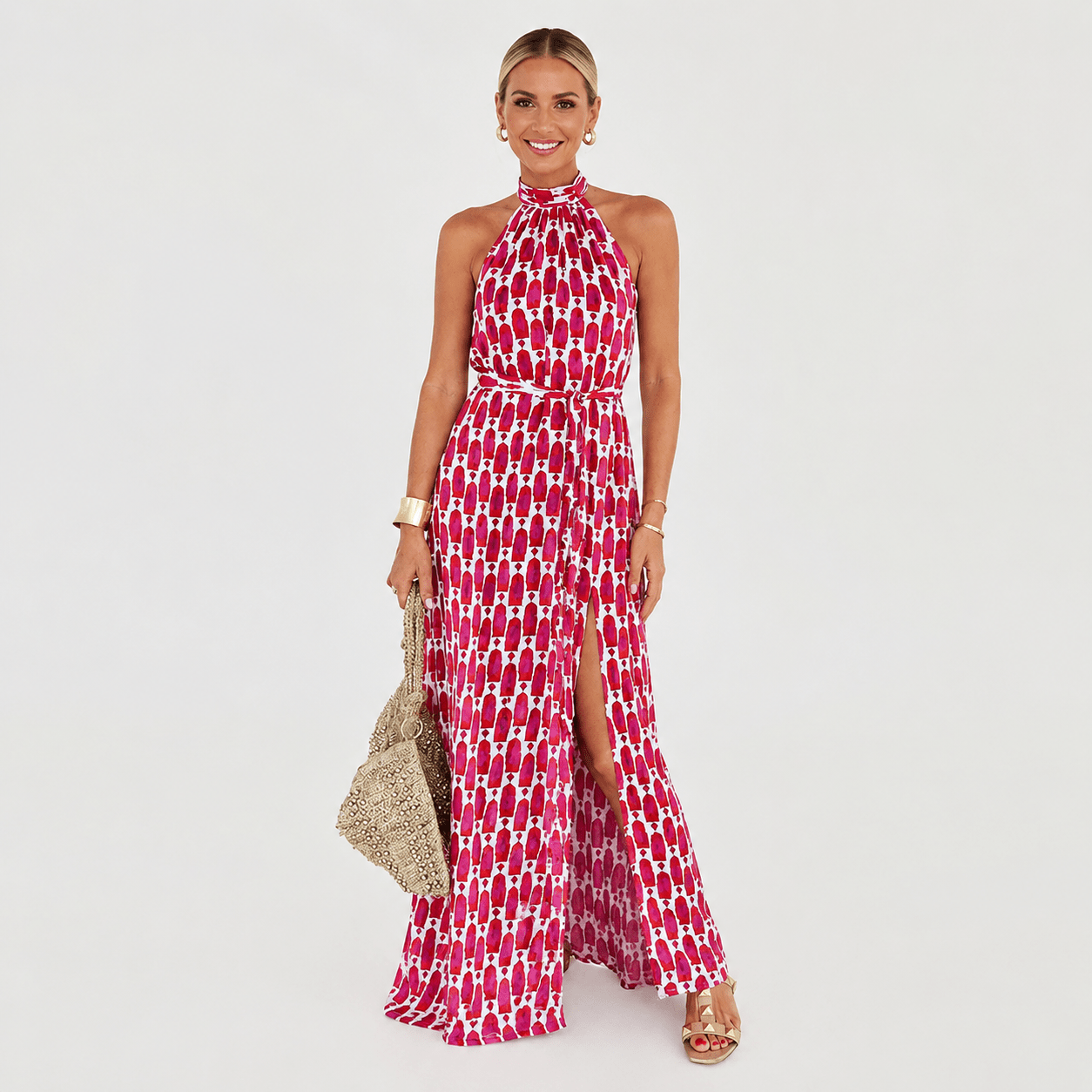 Women's clothing spring and summer new cross-border fashion printed neck beach vacation long dress - Edin London
