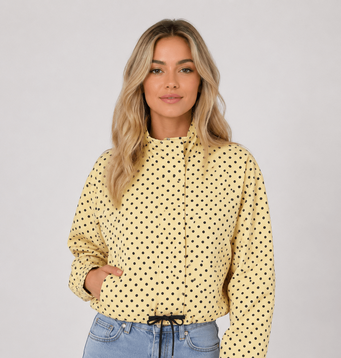 Women's Clothing Stand-Up Collar Polka Dot Bubble Gauze Jacket Pilot-Style Coat - Edin London