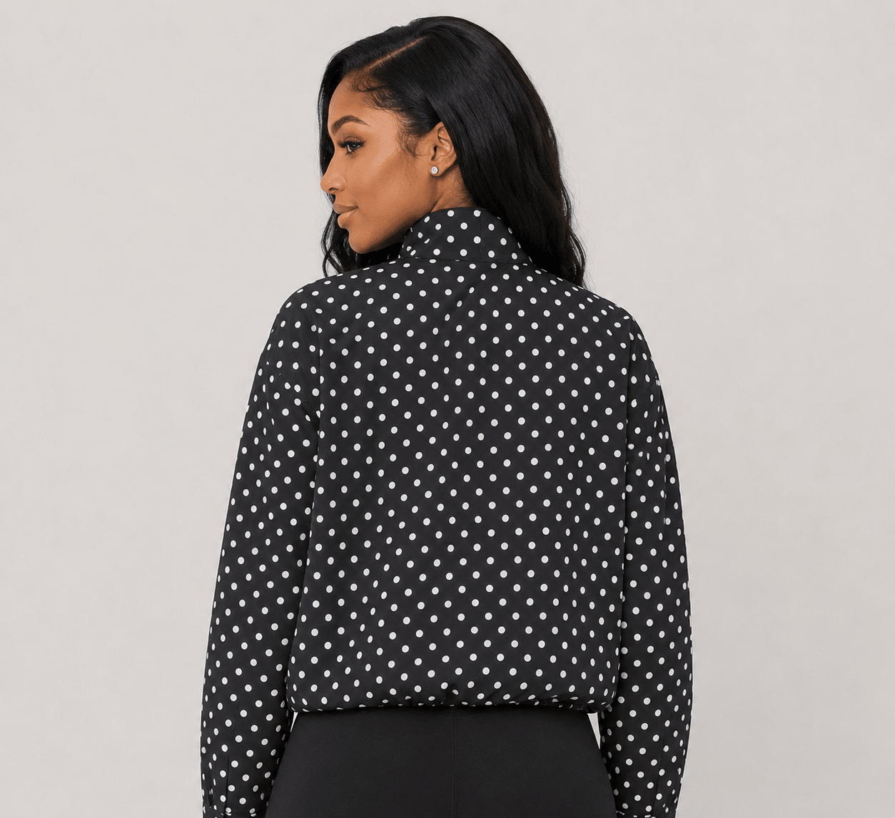 Women's Clothing Stand-Up Collar Polka Dot Bubble Gauze Jacket Pilot-Style Coat - Edin London