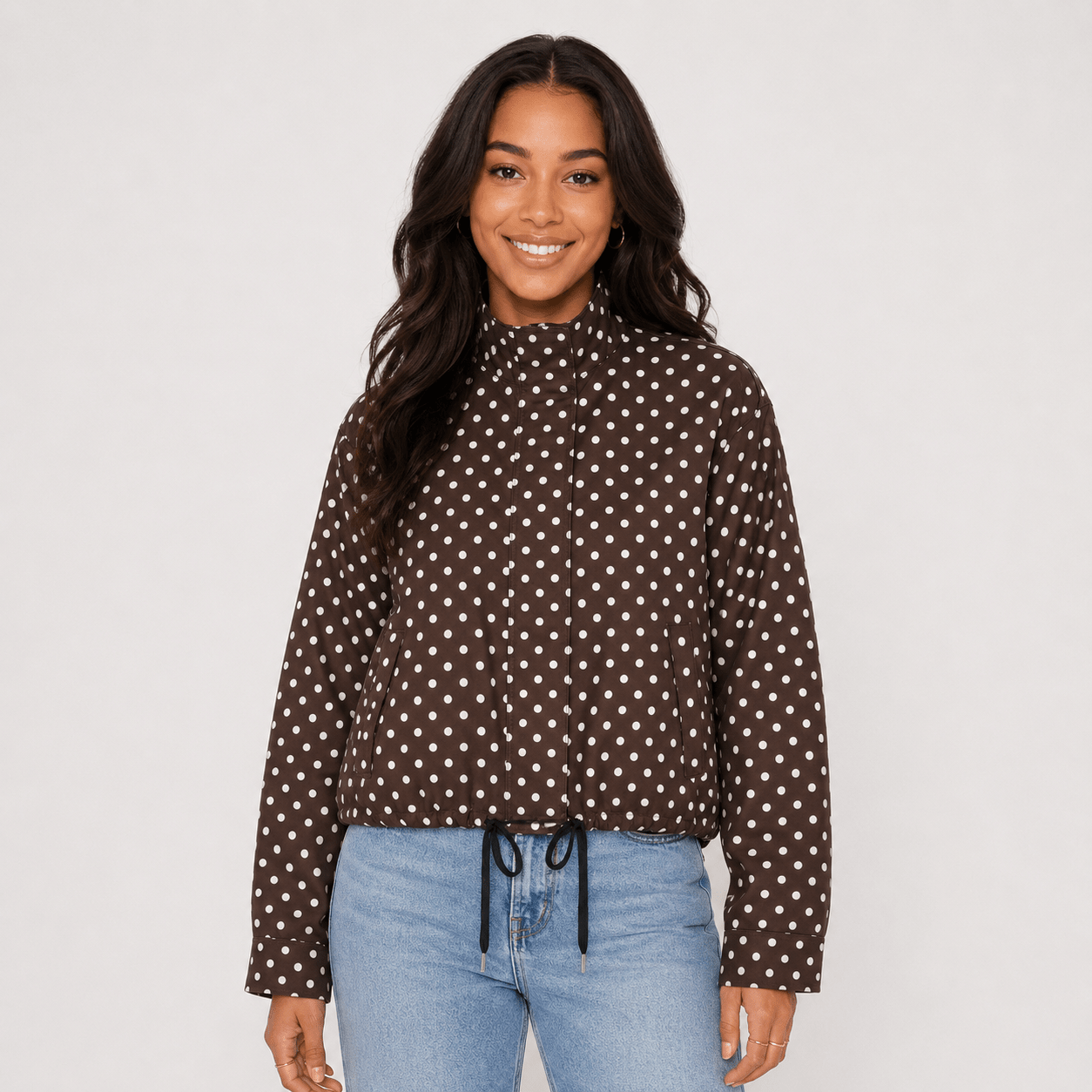 Women's Clothing Stand-Up Collar Polka Dot Bubble Gauze Jacket Pilot-Style Coat - Edin London