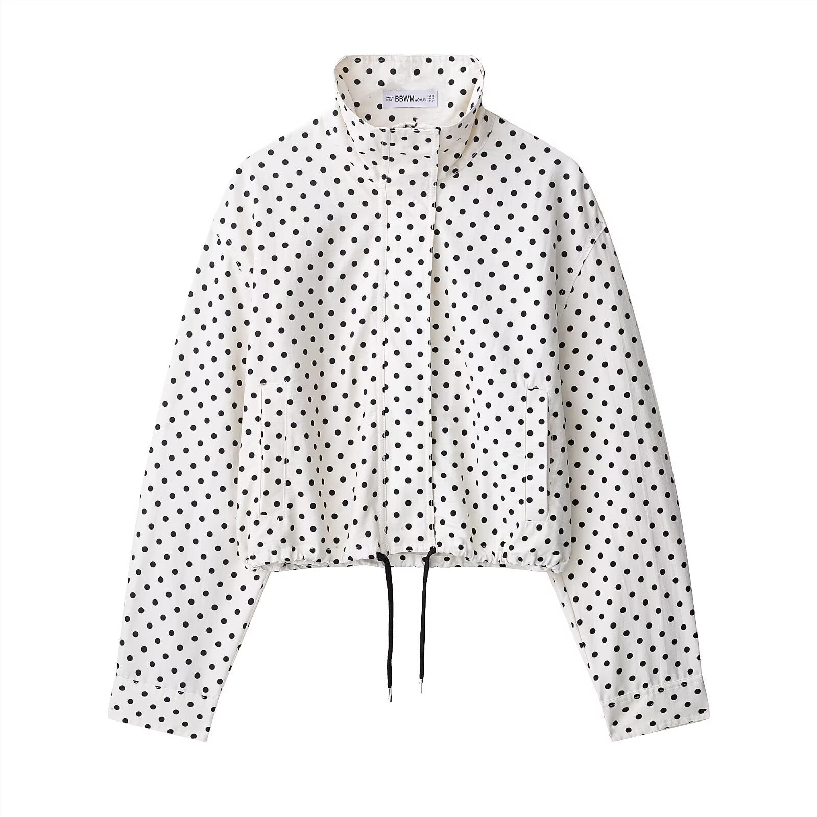 Women's Clothing Stand-Up Collar Polka Dot Bubble Gauze Jacket Pilot-Style Coat - Edin London