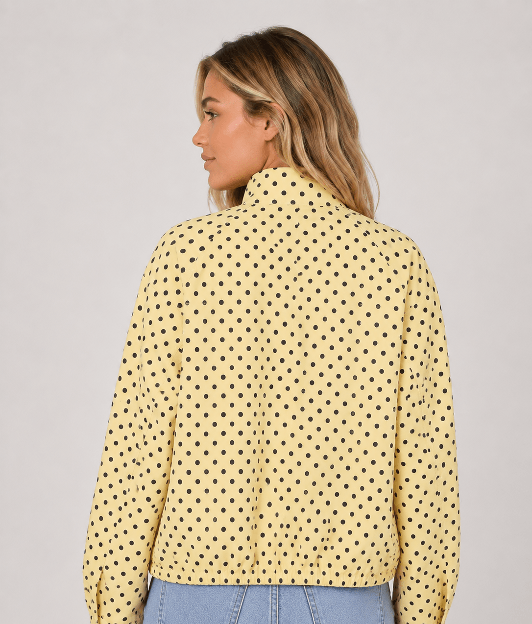 Women's Clothing Stand-Up Collar Polka Dot Bubble Gauze Jacket Pilot-Style Coat - Edin London