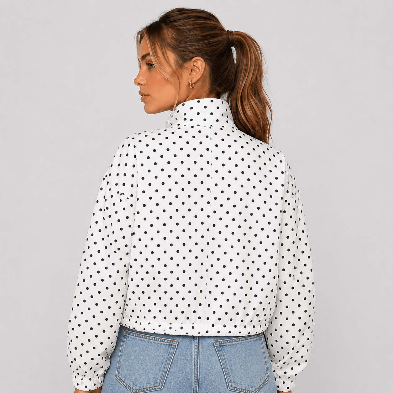 Women's Clothing Stand-Up Collar Polka Dot Bubble Gauze Jacket Pilot-Style Coat - Edin London