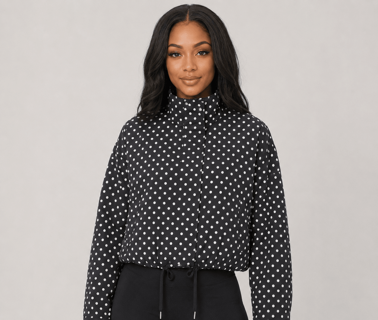 Women's Clothing Stand-Up Collar Polka Dot Bubble Gauze Jacket Pilot-Style Coat - Edin London
