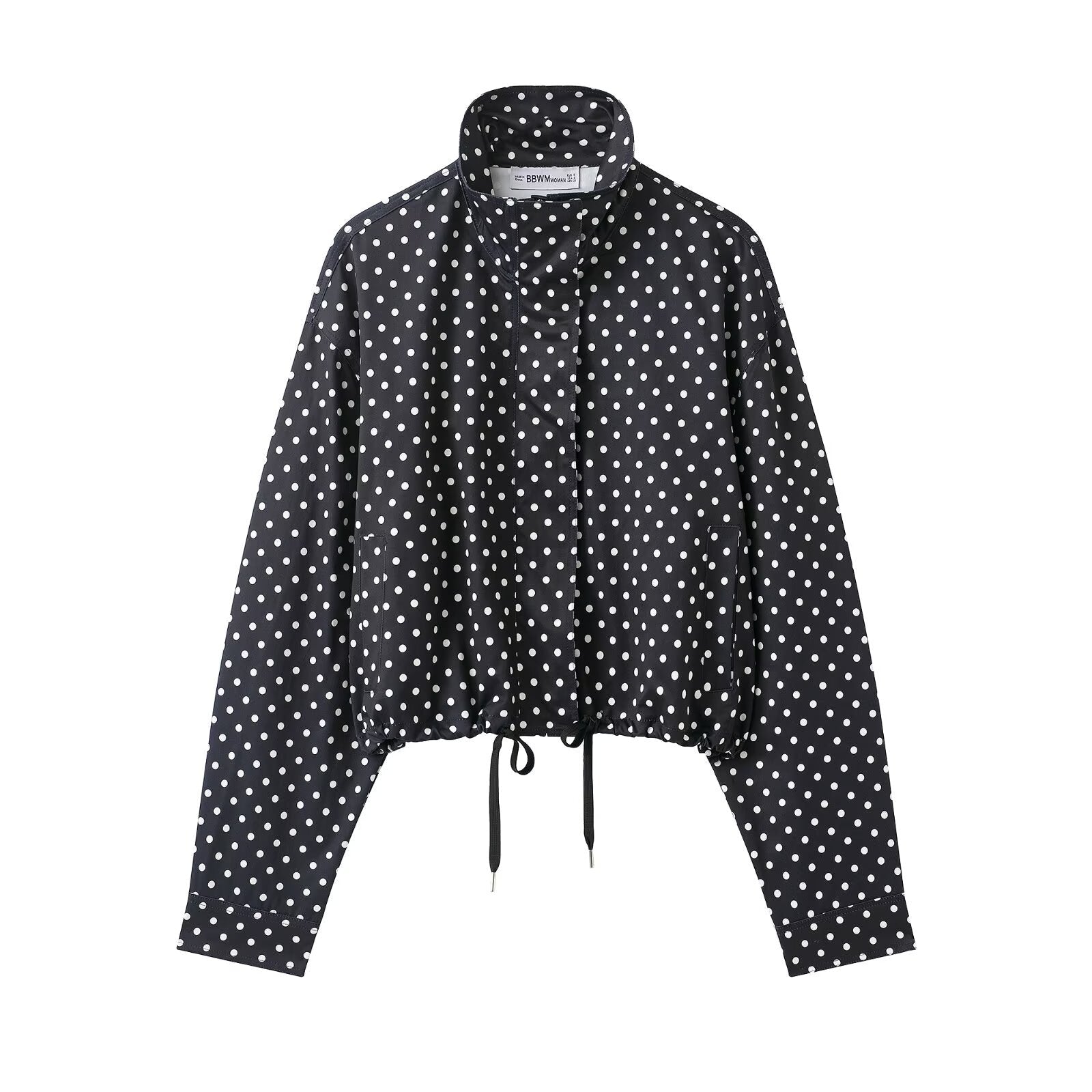 Women's Clothing Stand-Up Collar Polka Dot Bubble Gauze Jacket Pilot-Style Coat - Edin London